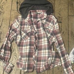 Plaid Button-Up Shirt with Hood